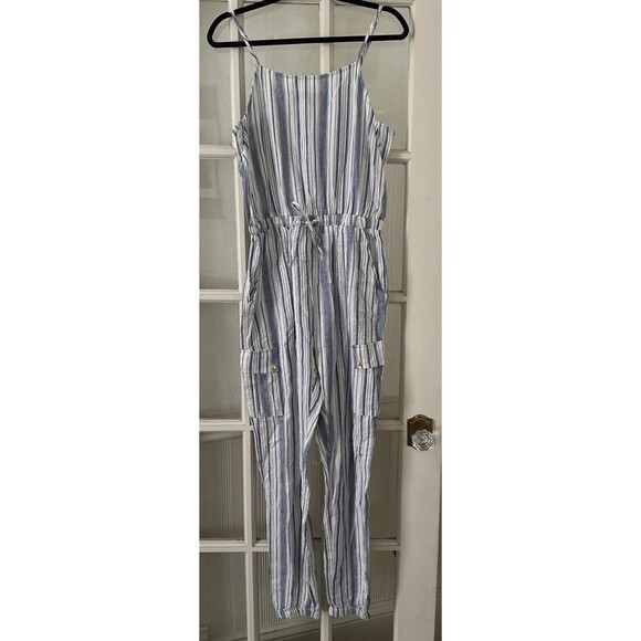 Striped Jumpsuit Cargo Pockets Women's Large NWOT - Picture 1 of 11